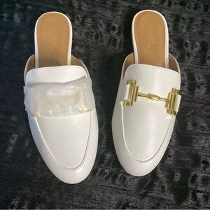 Qupid Regent White and Gold Mules with Elegant Slip-On Style Various Sizes